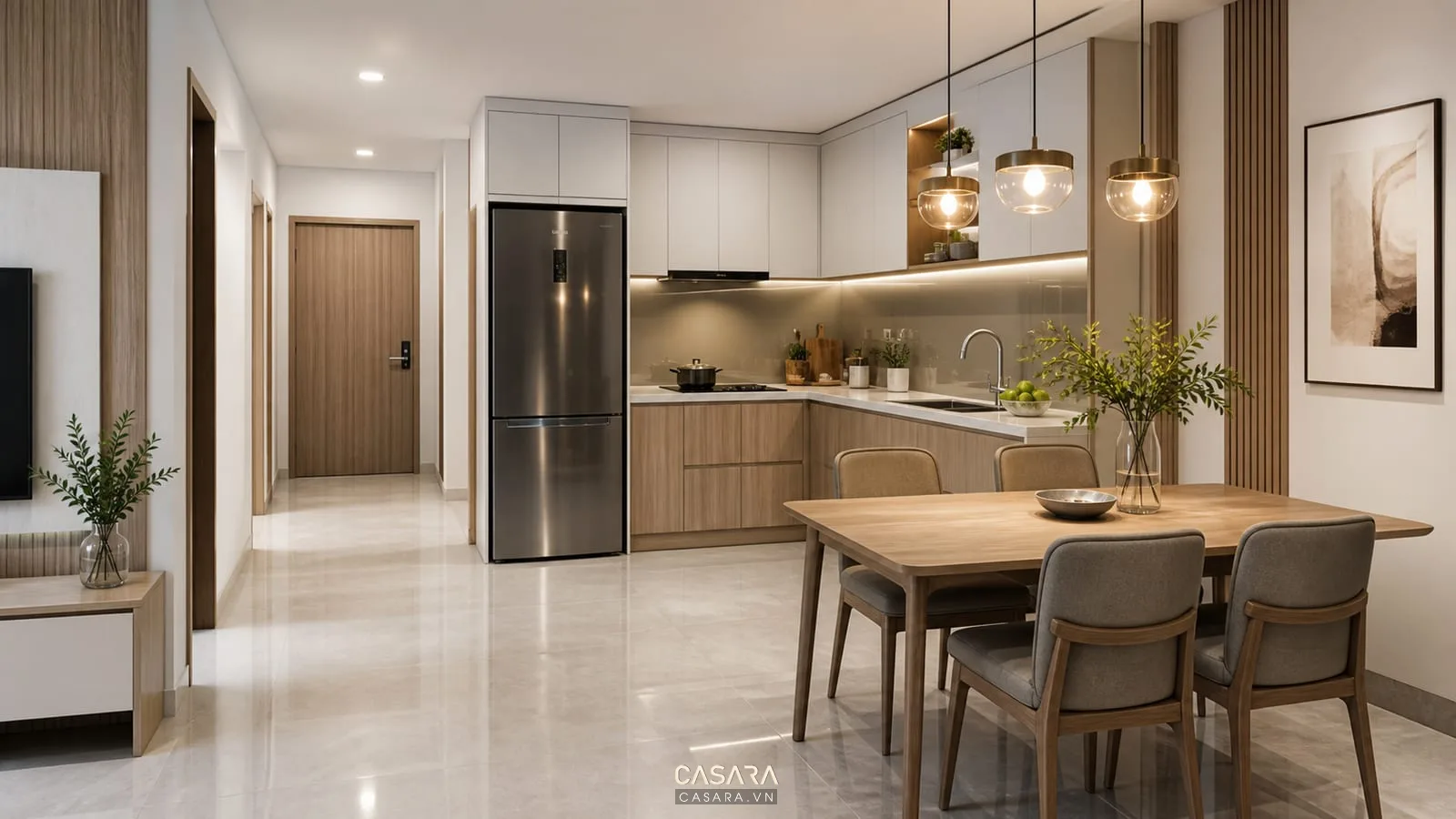 bếp và bàn ăn trong căn hộ chung cư Quận 6