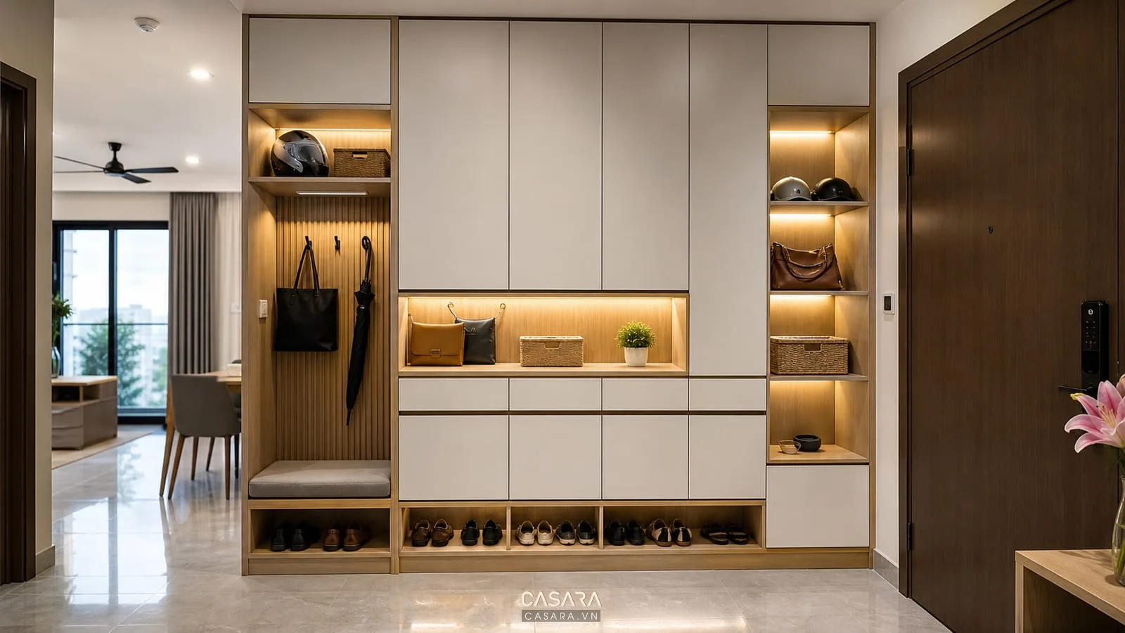 tủ giày và tủ lưu trữ trong căn hộ chung cư