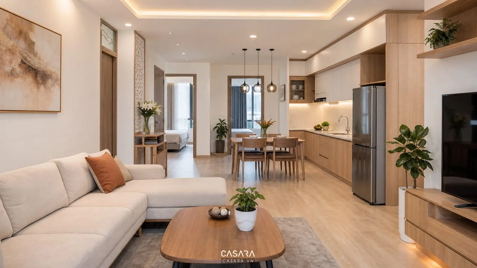 mặt bằng thiết kế nội thất tại Bắc Ninh cho căn hộ có phòng khách liền bếp và bàn ăn
