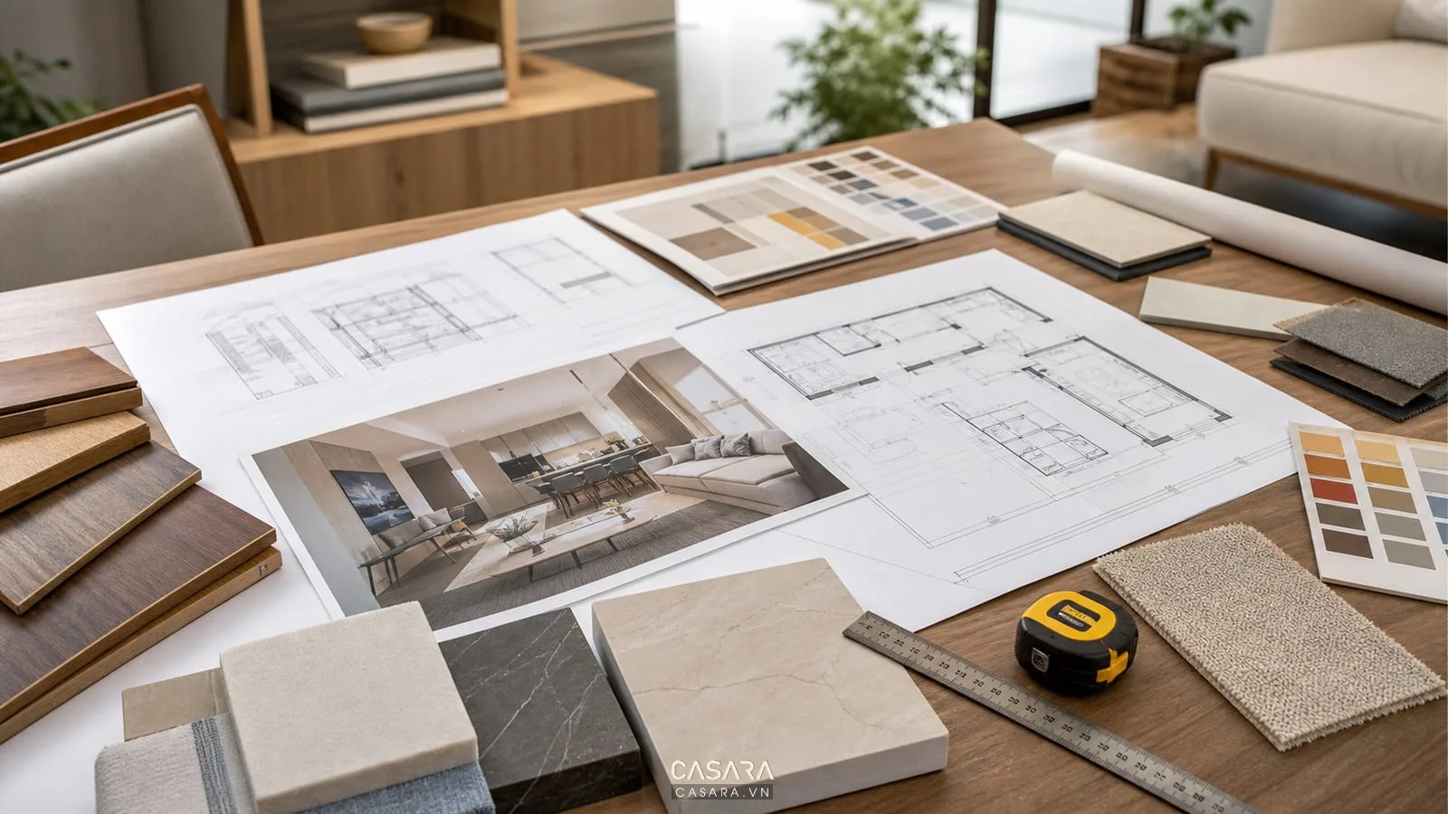 Hồ sơ thiết kế thi công chung cư với bản vẽ kỹ thuật phối cảnh 3D và mẫu vật liệu
