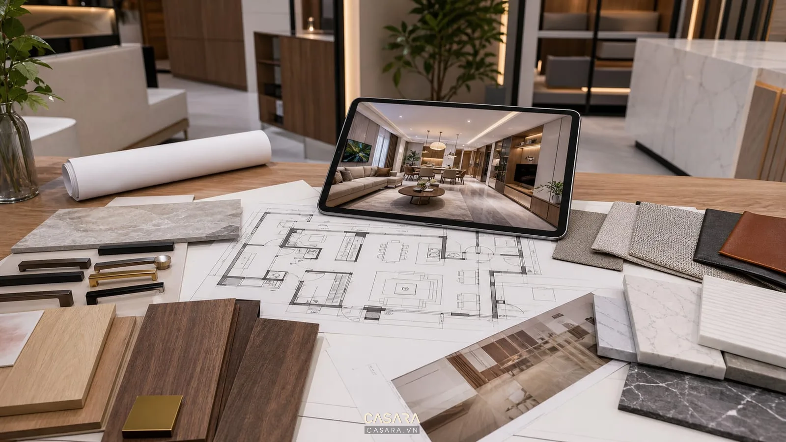 hồ sơ thiết kế và thi công nội thất chung cư với mẫu vật liệu