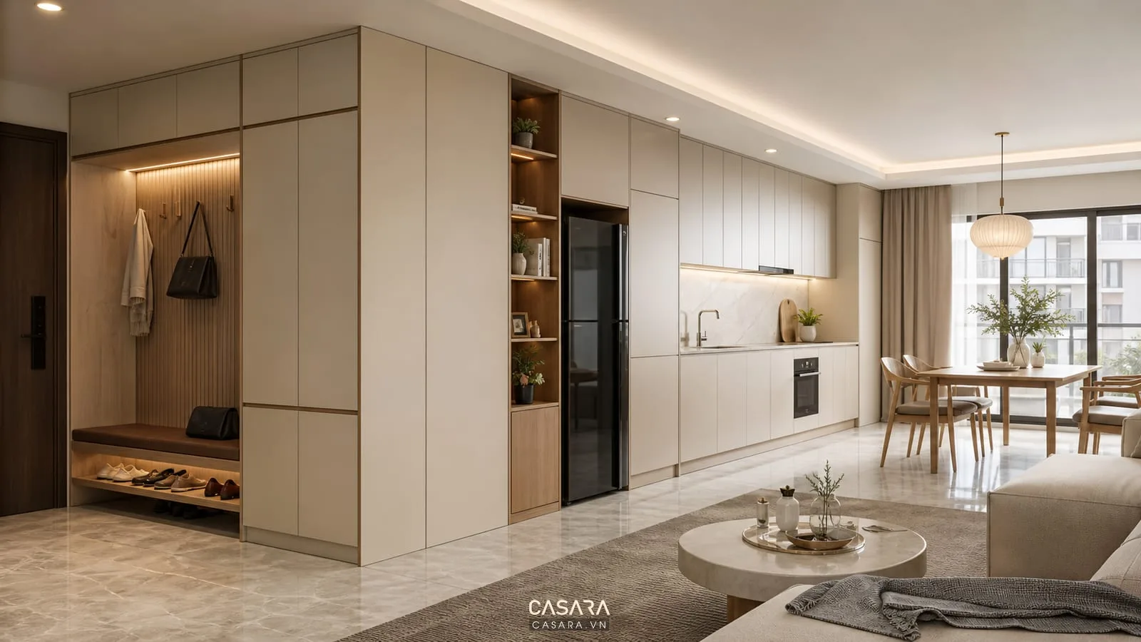 Hệ tủ âm tường trong căn hộ đáp ứng yêu cầu thiết kế nhà ở chung cư