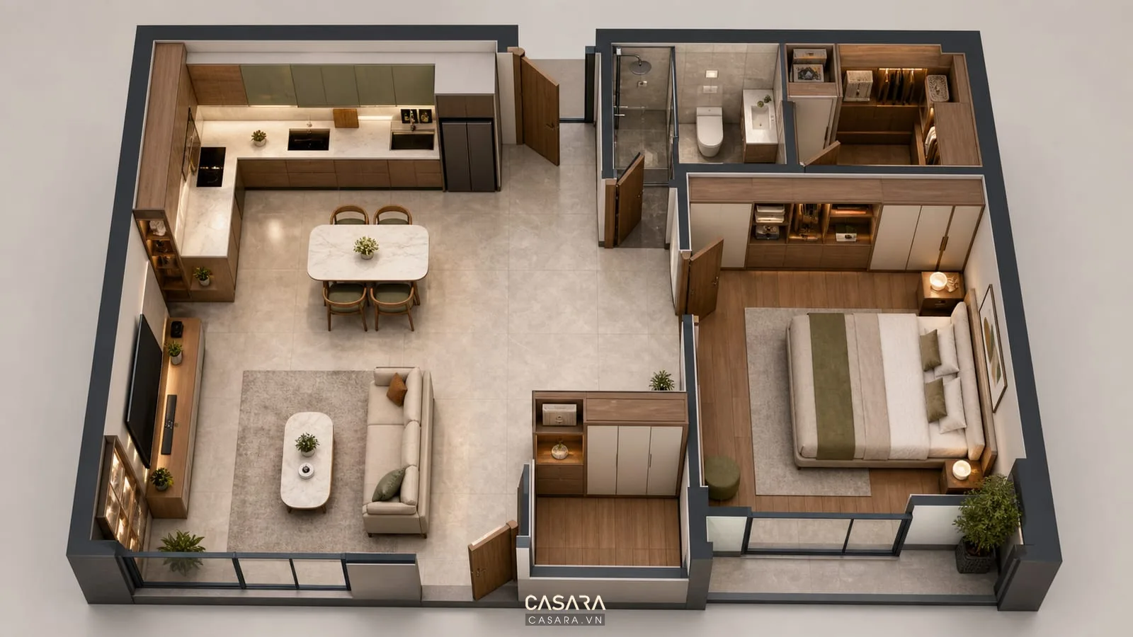 sơ đồ thiết kế chung cư 64m2 tối ưu công năng